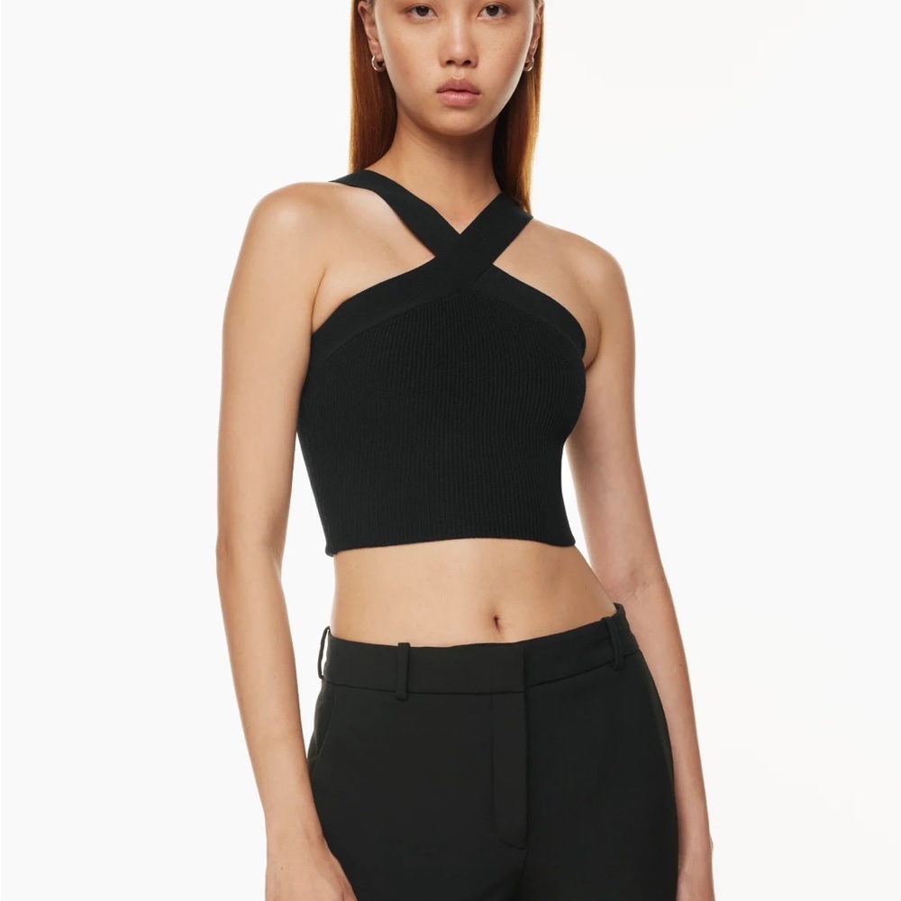 Babaton Black Sculpt Knit Criss Cross Cropped Tank